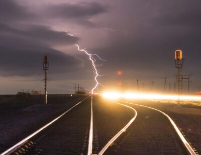 lightning strike on road